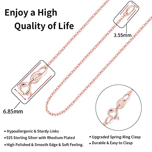 Jewlpire 925 Sterling Silver Chain Necklace for Women, 1.3mm Cable Chain Rose Gold Chain Shiny & Sturdy Women's Chain Necklaces, 14 Inch