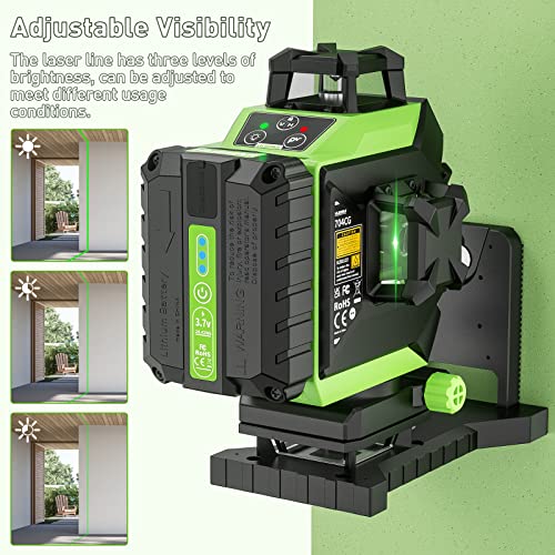 Huepar Laser Level 3 x 360 Self-Leveling Cross Line Laser 3D Green Laser Level with Pulse Mode Alignment Laser Tool with Rechargeable Li-ion Battery, Integrated Magnetic Bracket, Hard Carry Case 703CG