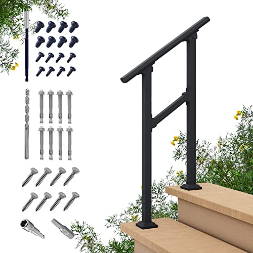 CHR Fence & Rail Hand Rails for Outdoor Steps, 2 Step Handrail & Indoor Stair Railing Kit, Railings for Outdoor Steps and Hand Rails for Seniors for Porch Railing & Deck Hand Rail, 1-2 Step Railing