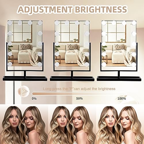 SLIMOON Hollywood Vanity Mirror with Lights, 12 Dimmable LED Bulbs Lighted Makeup Mirror with Detachable 10X Magnification Mirror, 1000mAh Rechargeable, 3 Color Lights, Touch Control