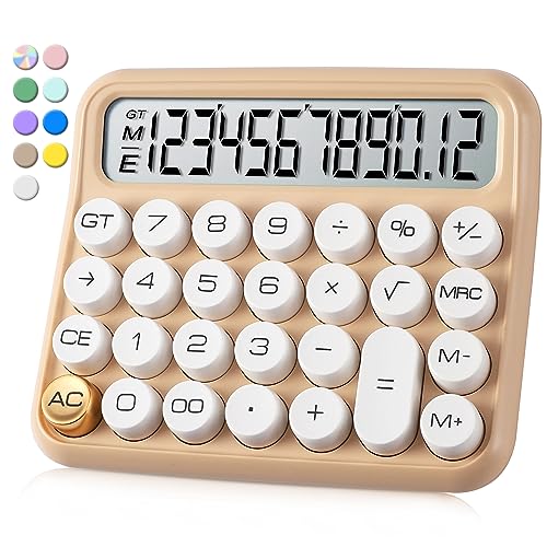 VEWINGL Mechanical Switch Calculator, 12 Digit Large LCD Display and Buttons, Great for Everyday Life and Basic Office Work, with Battery