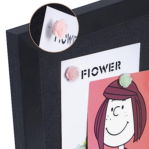 AKTOP Black Cork Board with Linen 16.7" X 11", Small Framed Bulletin Board for Wall, Hanging Pin Board Picture Board for Home Office Decor, Cute Vision Board with 8 Pushpins