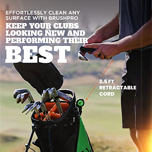 Frogger BrushPro Golf Club Cleaner with Ergonomic Grip and 2.5 ft. Retractable Cord, Gray - Sturdy Golf Club Brush and Groove Cleaner for Golfers