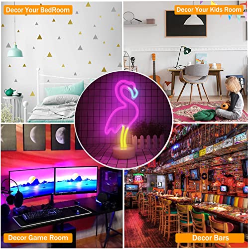 VIFULIN Pink Flamingo LED Neon Light Sign for Bedroom & Girls Room Decor - USB/Battery Operation Night Lights with Pedestal