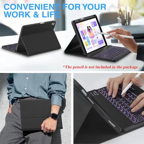 Keyboard Case for iPad 9th/8th/7th Generation 10.2 inch 2021/2020/2019, iPad Pro 10.5-inch Case with Keyboard,iPad Air 3 2019, 7 Color Backlit Removable Bluetooth Wireless Keyboard Folio Case(Black)