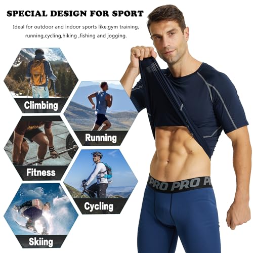 LANBAOSI 3 Pack Men's Compression Shirts Short Sleeve Compression Base Layer Cool Dry Athletic Undershirt Workout T Shirt