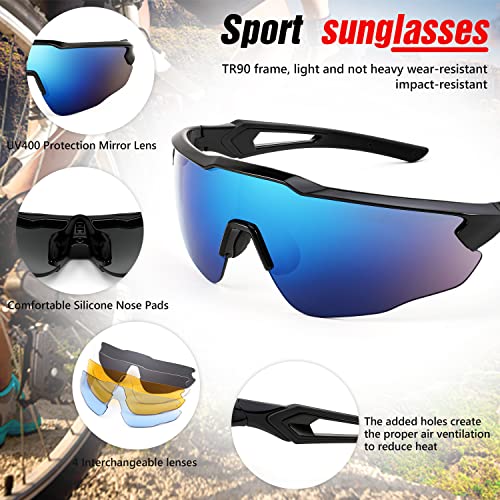 FEISEDY Sports Sunglasses, with 5 Lenses for Men Women, TR90 Lightweight, Baseball Cycling Motorcycle Running Golf B2940