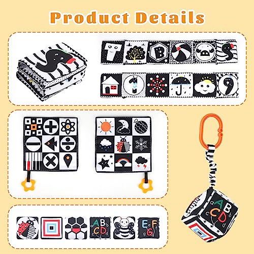 AJsupojouet 3 Pcs Car Seat Toys for Babies 0-6 Months，Black and White Baby Hanging Rattle Toys for Crib Mobile，High Contrast Baby Toys for Newborn Toys，Infant Sensory Toy Best Gift for 0-6 6-12months