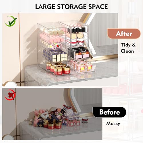 SNSLXH Makeup Organizer,16 Drawers Acrylic Clear Drawer Organizer, Clear Makeup Organizer, Plastic Storage Drawers for Vanity, Bathroom, Closet, Desk