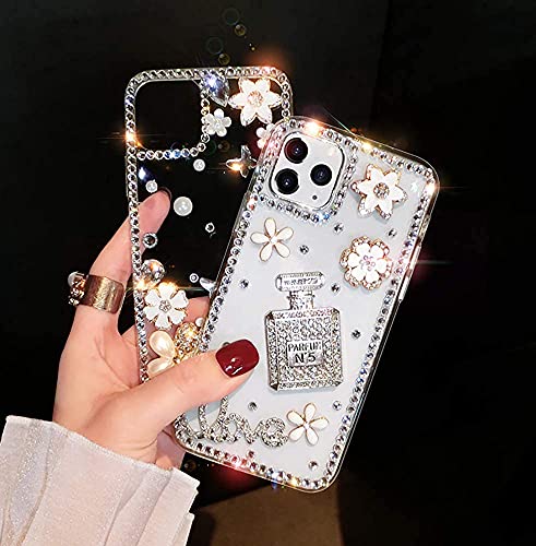 Flowers iPhone 13 Pro Max Case Diamond Case for Woman,3D Glitter Sparkle Bling Case Luxury Shiny Crystal Rhinestone Diamond Bumper Clear Protective Case Cover for iPhone 13 Pro Max Case 6.1''