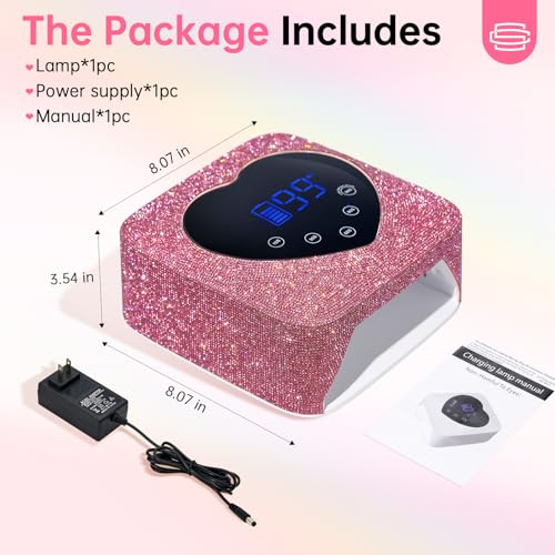 CHRISTINE SHELLY UV LED Nail Lamp 72W Rechargeable Sparkly Wireless Nail Dryer Gel Polish Light with 5 Timer Setting Professional Quick Dry Curing Lamp with Display Auto Sensor for Salon & Home