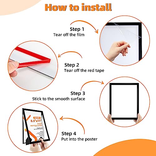PUJIANG 3Pack Acrylic Sign Holder 8.5x11 Wall Mount,Clear Wall Sign Holder with Tape,Horizontal & Vertical Display,Plastic Sign Holder for Wall Door Glass Window Fridge-No Drilling