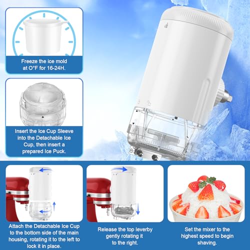 Shaved Ice Attachment for KitchenAid Stand Mixers with 8 Ice Molds, Ice Shaver Attachment, Snow Cone Attachment/Maker with Coarse and Fine Blades