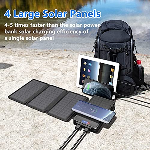 QiSa Solar Charger 38800mAh Solar Power Bank with Dual 5V3.1A Outputs 10W Qi Wireless Charger Waterproof Built-in Solar Panel and Bright Flashlights