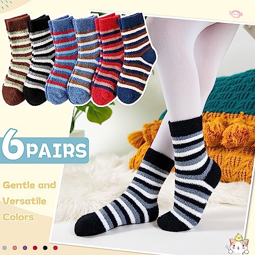 Velice Kids Fuzzy Socks with Grips Toddler Boys Girls Non Slip Slipper Socks Soft Cozy Fluffy Winter Warm Socks 6 Pairs(Unicorn,1-3T)