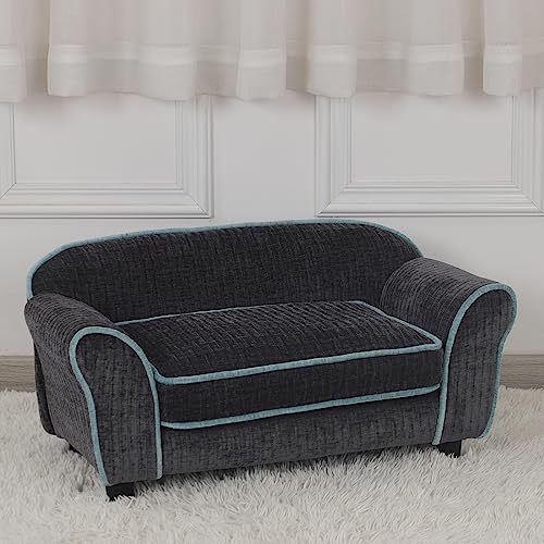Pet Sofa/Dog Bed with Luxury Striped Fleece Pet Bed Animal Sleeping Bed， Small Dog and Cat Couch Bed (Dark Black)
