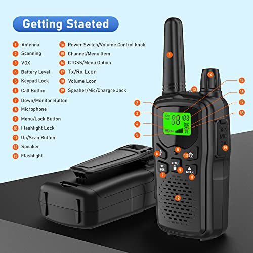 Walkie Talkies,Erelis Long Rang Walkie Talkies with 22 FRS Channels,Walkie Talkies for Adults with Lamp,VOX,LCD Display for Outdoor Activities Black