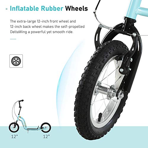 Aosom Youth Scooter Front and Rear Caliper Dual Brakes 12-Inch Inflatable Front Wheel Ride On Toy for Age 5+, Beige