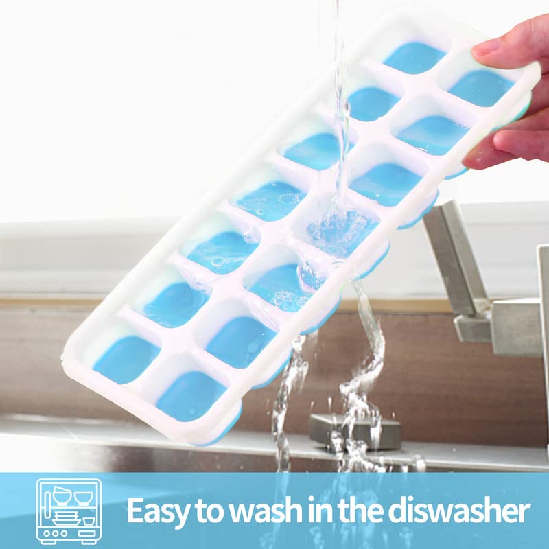 VEHHE Ice Cube Molds silicone, Ice Cube Trays with Lid, Square Ice Cube Molds, Square Silicone Ice Cube Trays with Removable Lid, Flexible 14-Ice Cube Trays for Cocktail, Freezer (Blue)