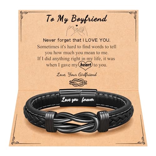 PINKDODO Boyfriend Gifts, Cute Cool I Love You Boyfriend Bracelet Birthday Anniversary Valentines Day Christmas Gifts for Boyfriend BF Him Men from Girlfriend Her