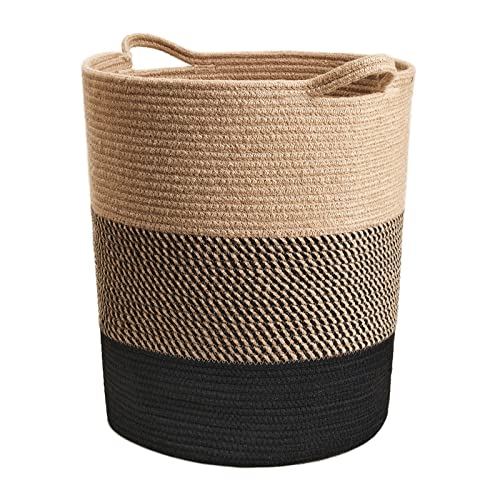 INDRESSME Laundry Basket Large Laundry Hamper, Woven Baskets for Storage, 17.8" x 15.8" x 13.8", Wicker Laundry Basket for Living Room, Dirty Clothes Basket, Baby Hamper for Nursery, Black & Jute