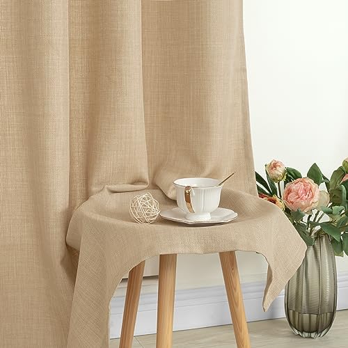 LAMIT 72 inch Linen Curtains for Living Room, Grommet Linen Textured Privacy Drapes Light Filtering Window Treatments Burlap Curtains for Bedroom, Set of 2 Panels (52 x 72 Inch, Beige)