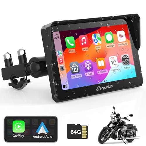 Carpuride W502 Motorcycle GPS Wireless Portable Carplay/Android Auto Waterproof Car Stereo, 5" IPS Touch Screen with Dual Bluetooth, Navigation/Siri/G00gle Assistant for Motorbike