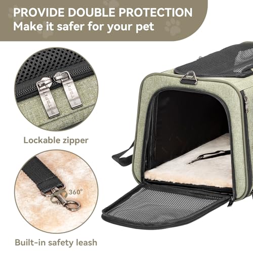 Petsfit Expandable Cat Carrier Dog Carriers,Airline Approved Soft-Sided Portable Pet Travel Washable Carrier for Kittens,Puppies,Removable Soft Plush mat and Pockets,Locking Safety Zippers