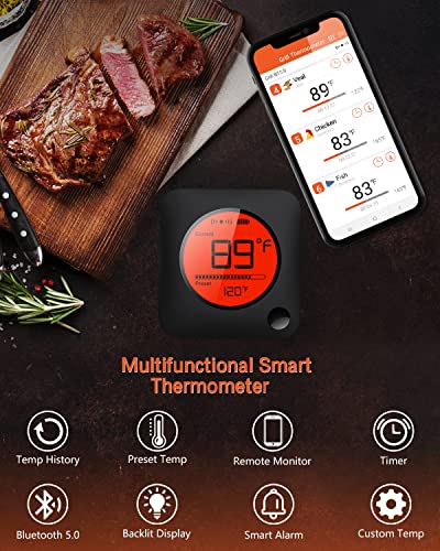 BFOUR Meat Thermometer Wireless Bluetooth, LCD Digital Meat Thermometer with Dual Probe, Wireless Remote BBQ Thermometer for Smoker Kitchen Cooking Grill Thermometer Timer for Grilling BBQ Oven