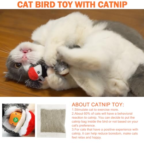 Tocirelo Flapping Bird Cat Toy - Chirping Bird Cat Toy Flapping Wings for Bored Indoor Cats, Interactive Simulated Flying and Realistic Flappy Bird, Touch Activated 7.1" Kitten Kicker Toy with Catnip