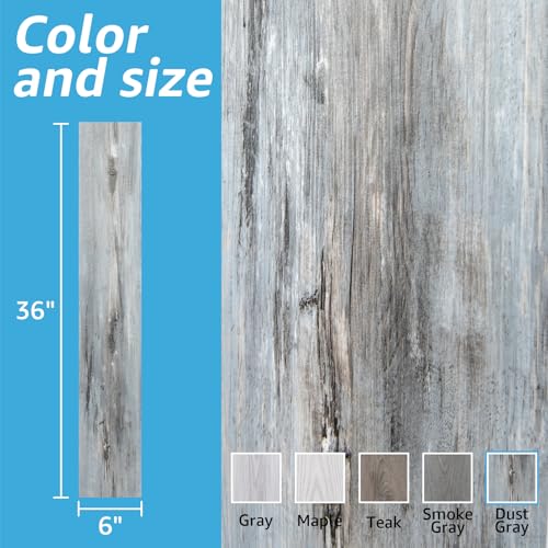 Art3d 15 Sq.ft Peel and Stick Floor Tiles, 10Pcs Luxury Vinyl Plank Flooring Wood Look, Adhesive and Waterproof Tile Sticker for Bedroom, Living Room, Kitchen, Dust Grey