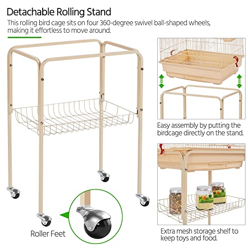 Yaheetech 64'' H Open Top Metal Medium Small Parrot Parakeet Bird Cage w/Double Doors, Slide-Out Tray & Detachable Rolling Stand