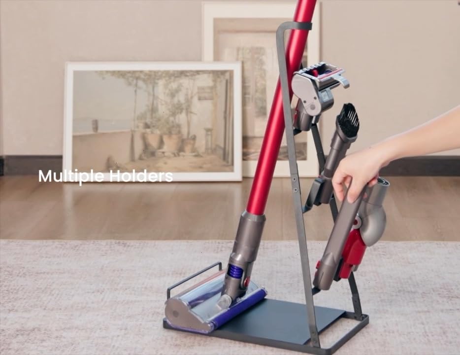 Mount Plus HAB-505 Universal Stick Vacuum Cleaner Stand Made for Dyson V15 V11 V10 V8 V7 V6 | Stand Made For Shark, LG, Samsung, Hoover, Eureka, Rainbow Stick Vacuums | 6 Hooks With Stable Metal