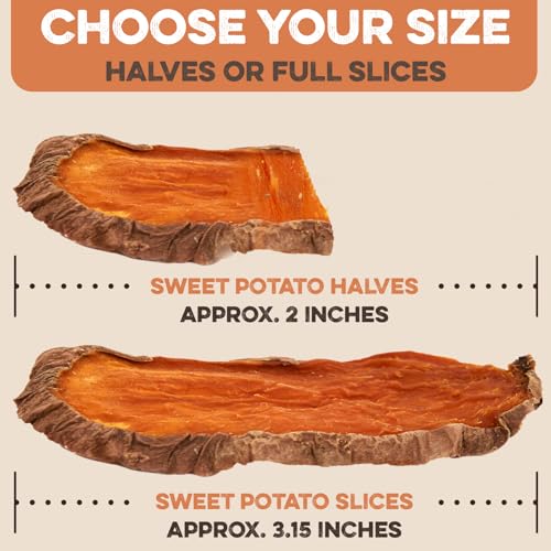 Sweet Potato Slices - Dog Treats - Single Ingredient Grain Free for Dogs, Best High Anti-Oxidant Healthy 100% Natural Thick Cut Dried Sweet Potato Dog Treats With No Added Preservatives (8oz)