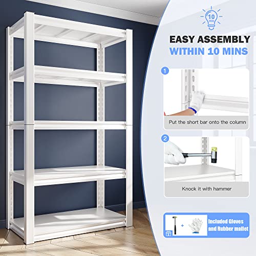 Raybee White Storage Shelves 2000LBS Adjustable 5 Tier Garage Metal Shelving Unit Heavy Duty Utility Rack Shelf Warehouse Pantry Closet Kitchen 72" Hx31.7W x16.3D