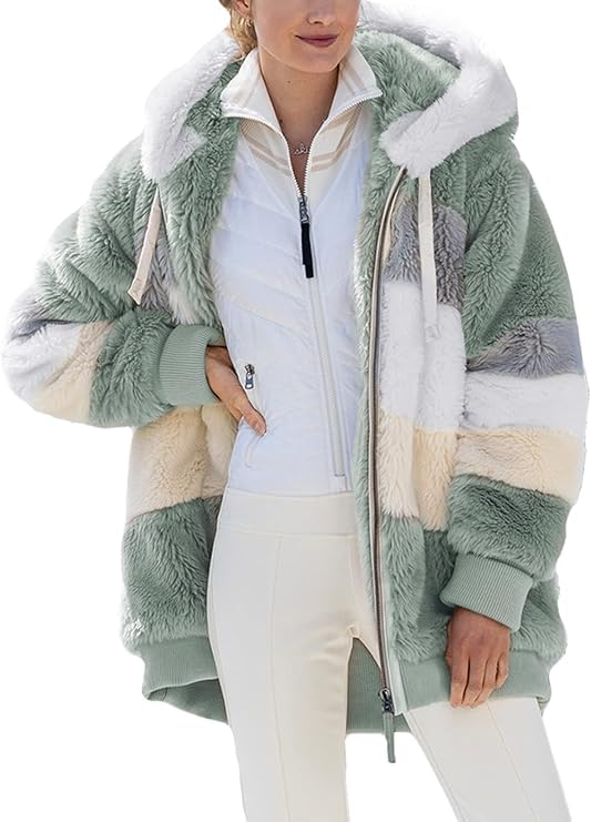 Aricy Womens Fleece Fuzzy Jacket Oversized Winter Full Zip Long Sleeve Plush Cardigan Coats Soft Shaggy Warm Outerwear