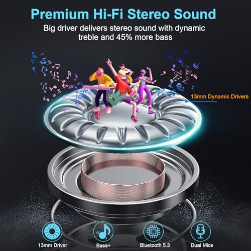 Wireless Earbuds Bluetooth 5.3 Headphones 48H Stereo Earphones in Ear with 4 ENC Mic Clear Calls, Noise Cancelling Ear Buds with LED Display Charging Case, IP7 Waterproof Sport Headset for Android iOS