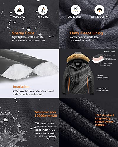 Pursky Womens Snow Jacket with Fur Hood Women Women's Mountain Waterproof Ski Winter Rain Warm Fleece Coat Light Purple M