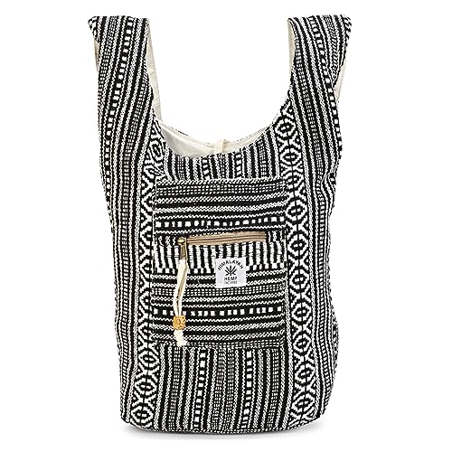 LONGING TO BUY Hemp Handbag, Unisex-Adults, Black & White, Faux Leather, Cross-Body, Zipper Closure, 13 x 2 x 14 inches