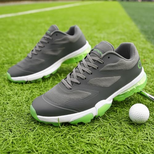 THESTRON New Men Golf Shoes 8 Spikes Professional Outdoor Golf Sport Sneaker for Men (13,Black Yellow)