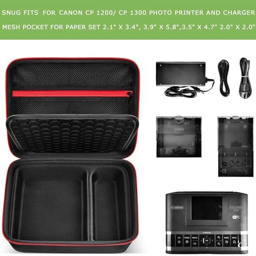 ALKOO Case Compatible with Canon SELPHY CP1500/CP1300/ CP1200 Wireless Compact Photo Printer and Color Ink and Paper Set/Battery- Organizer Storage Bag Only (Black)