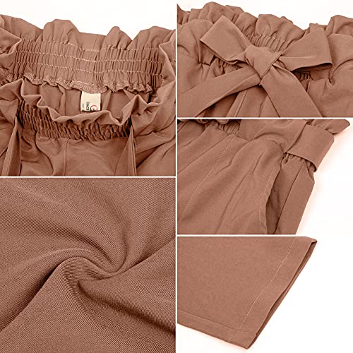 GRACE KARIN Womens Casual Solid Bottom Bow-Knot Decorated Pants with Pockets Wine Red M