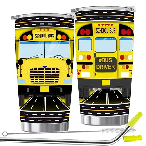 GemsLives Bus Driver Appreciation Gifts - School Bus Driver Gifts Tumblers Cup Stainless Steel Drinking Cup Idea Presents for Bus Driver - Gifts for Retired Bus Driver