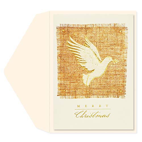 Graphique Gold Dove on Burlap Holiday Cards | Pack of 15 Cards with Envelopes | Christmas Greetings | Gold Foil | Boxed Set | 4.75" x 6.625"