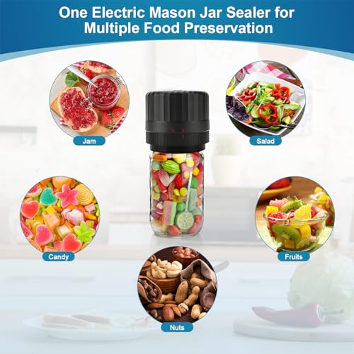 Electric-Mason-Jar-Vacuum-Sealer, Wide Mouth and Regular Mouth Mason Jar Vacuum Sealer Kit, VP06+ Vacuum Sealer for Jars with Opener & 5 Pairs of Lids