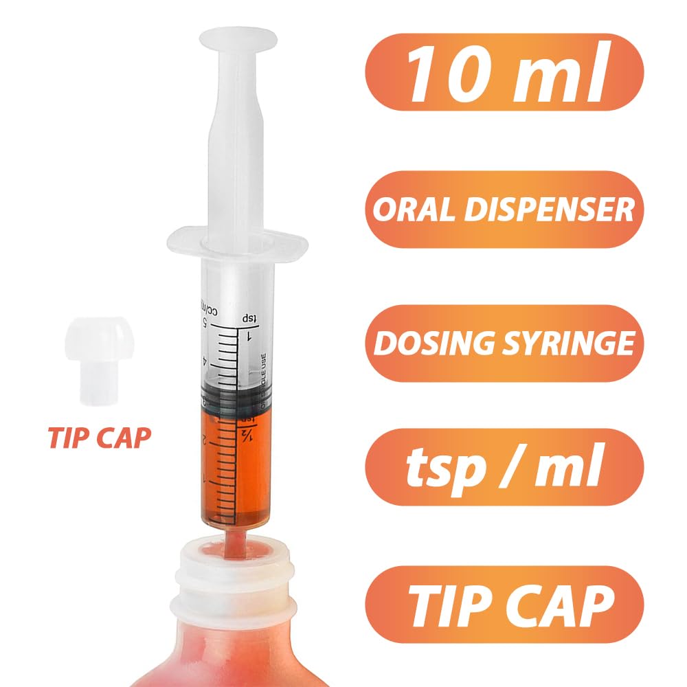 10mL Syringe for Liquid, Food, Oral, Scientific Labs, Measurement, Dispensing, Press-In Adapter, Craft, Big Tip with Cap- 3 Pack 10ml Syringes with tsp & mL Measurement