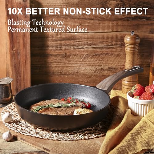 SENSARTE 2Pcs Nonstick Cookware Sets, 8 Inch & 9.5 Inch Nonstick Pots and Pans Set, Cooking Pan Set with Woodgrain Handle,Non Toxic Cookware for All Stove Tops, Healthy and Safe, Induction Compatible