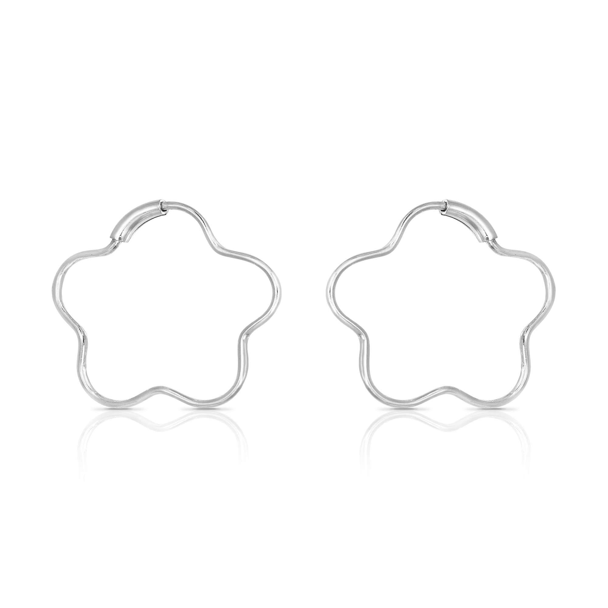 AeraVida Cute Flower Shaped Outline .925 Sterling Silver 22mm Hoop Style Earrings | Minimalist Trendy Flower Earring for Women | Fashion Jewelry