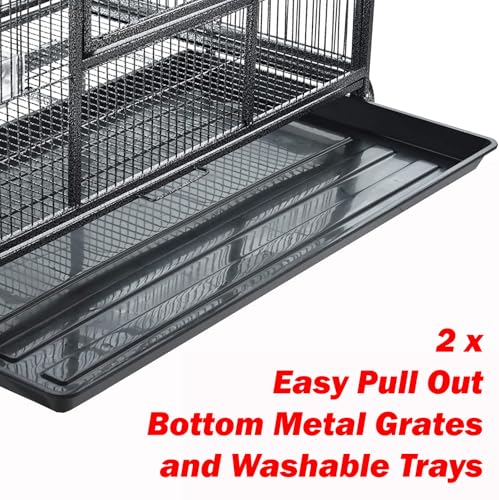 Large Double Stacker Breeding Flight Bird Wrought Iron Double Parrot Bird Separate Breeder Cages Side Nesting Box Doors Easy to Clean Bottom Grates and Trays Removable Rolling Stand