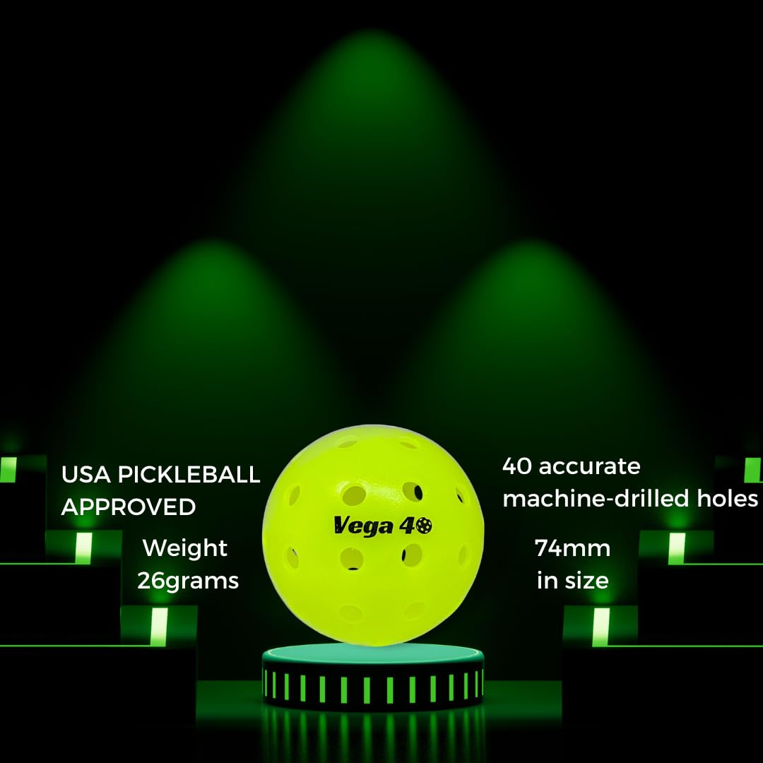 NEOSLICK Vega 40 Outdoor Pickleball Balls|USA Pickleball Approved (USAPA)|12-Pack|6-PackHigh-Visibility Neon Green| Best Pickleball Balls for Recreational and Professional Players